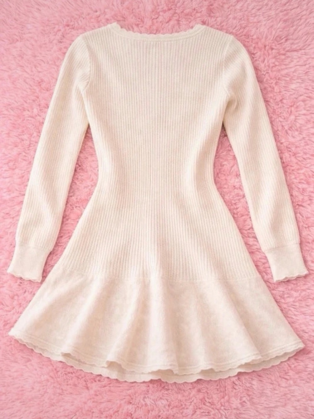 Wild Fable Cream Ribbed Knit Dress Medium NWT Fit & Flare Long Sleeve Mini - Picture 4 of 4